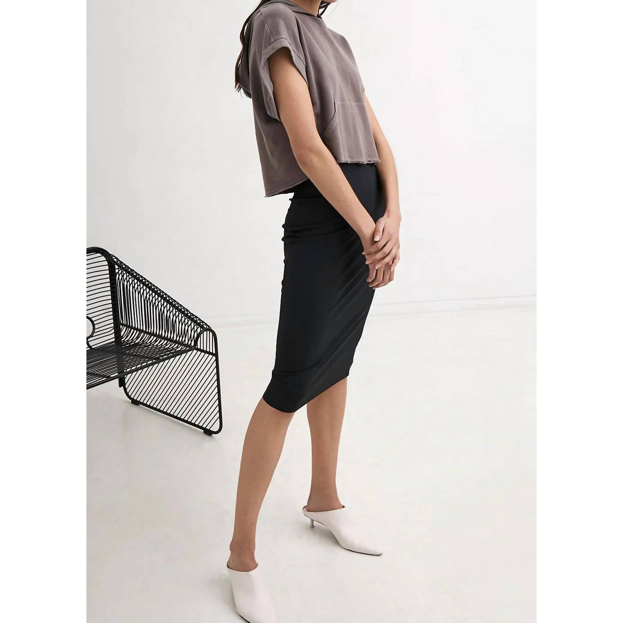 New Lanston Ribbed Jersey Pencil Skirt In Black